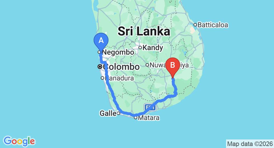 Transfer between Colombo Airport (CMB) and The Well House, Galapita
