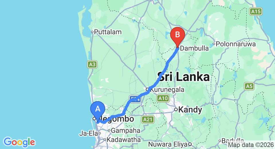 Transfer between Colombo Airport (CMB) and Heritance Kandalama, Dambulla