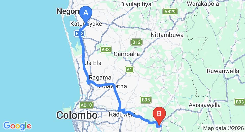 Transfer between Colombo Airport (CMB) and Hanwella Resort, Hanwella