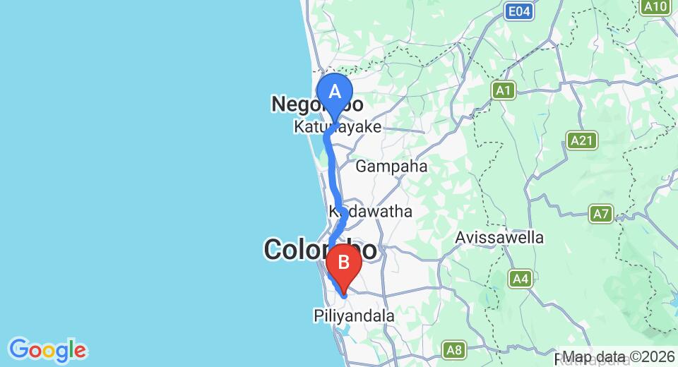 Transfer between Colombo Airport (CMB) and Sanasuma, Boralesgamuwa