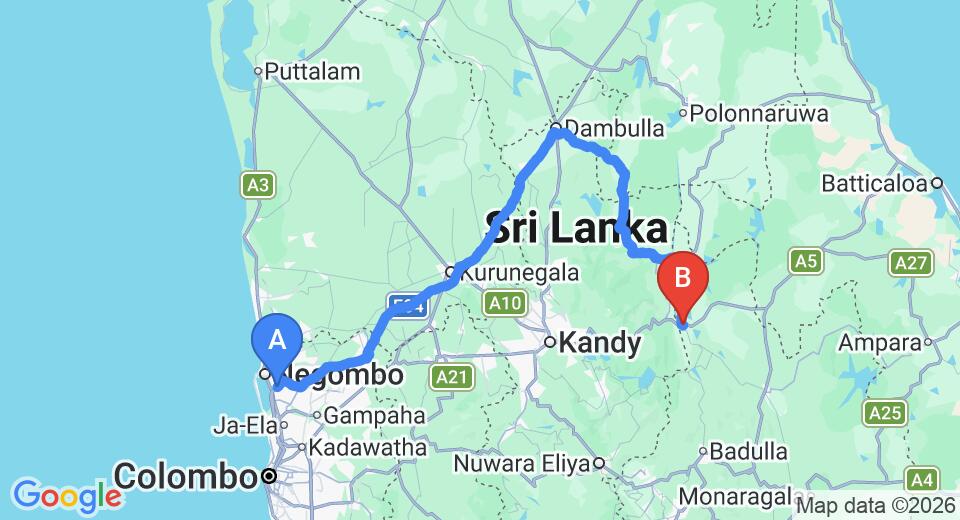 Transfer between Colombo Airport (CMB) and The Nest, Mahiyanganaya