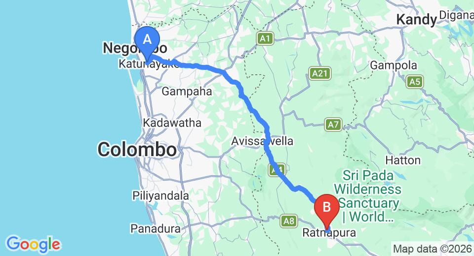 Colombo (CMB) Airport to Ratnapura City Private Transfer