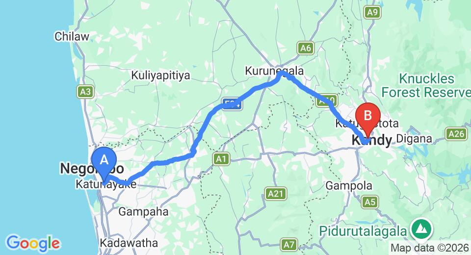 Transfer between Colombo Airport (CMB) and Kings Pavilion Luxury Hotel, Kandy