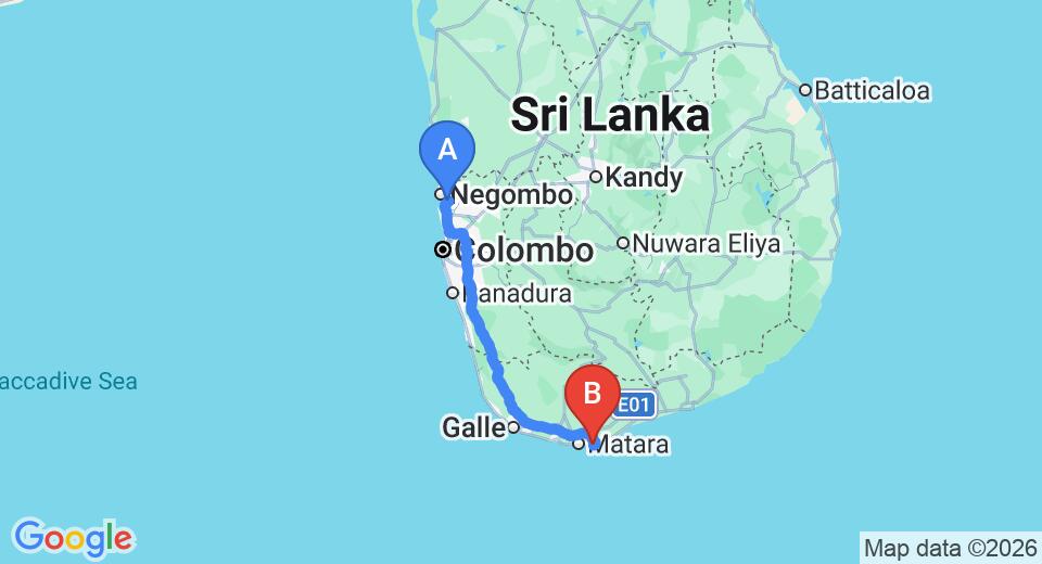 Transfer between Colombo Airport (CMB) and Talalla Retreat, Matara