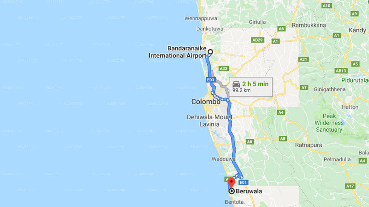 Transfer between Colombo (CMB) Airport and Eden Resort and Spa, Beruwala City