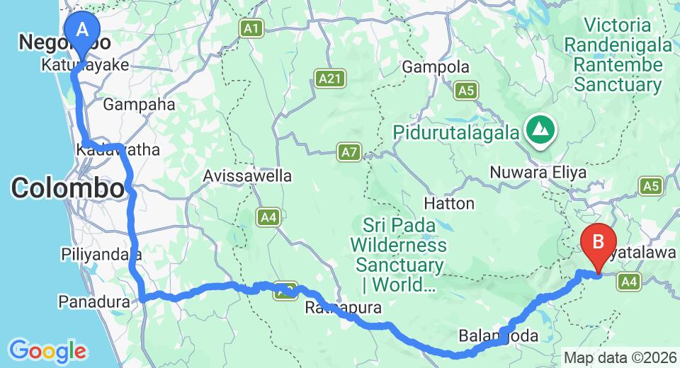 Transfer between Colombo Airport (CMB) and Mount Field Cottage, Haldummulla