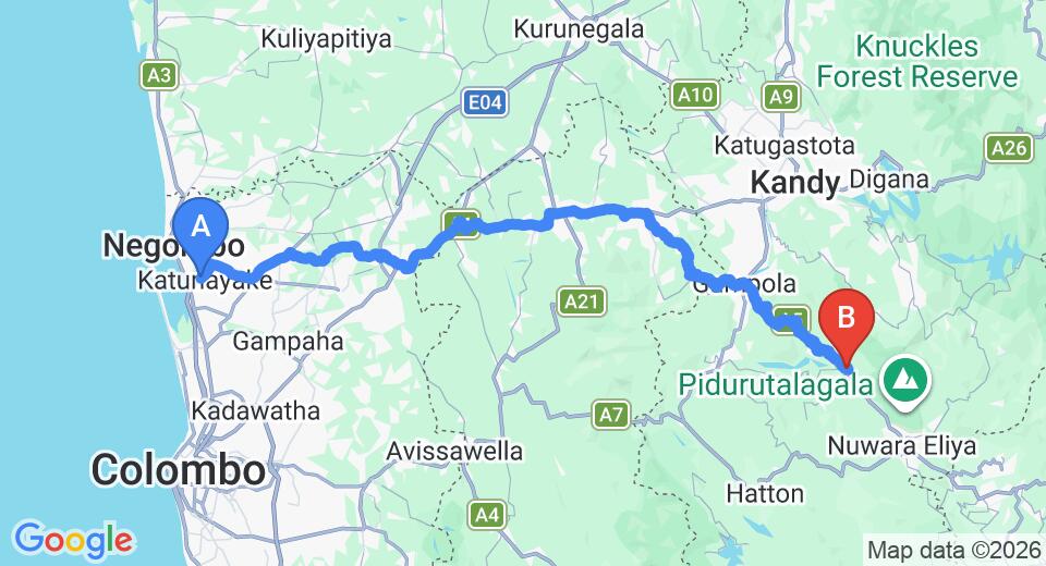 Transfer between Colombo Airport (CMB) and Ramboda Falls Hotel, Ramboda