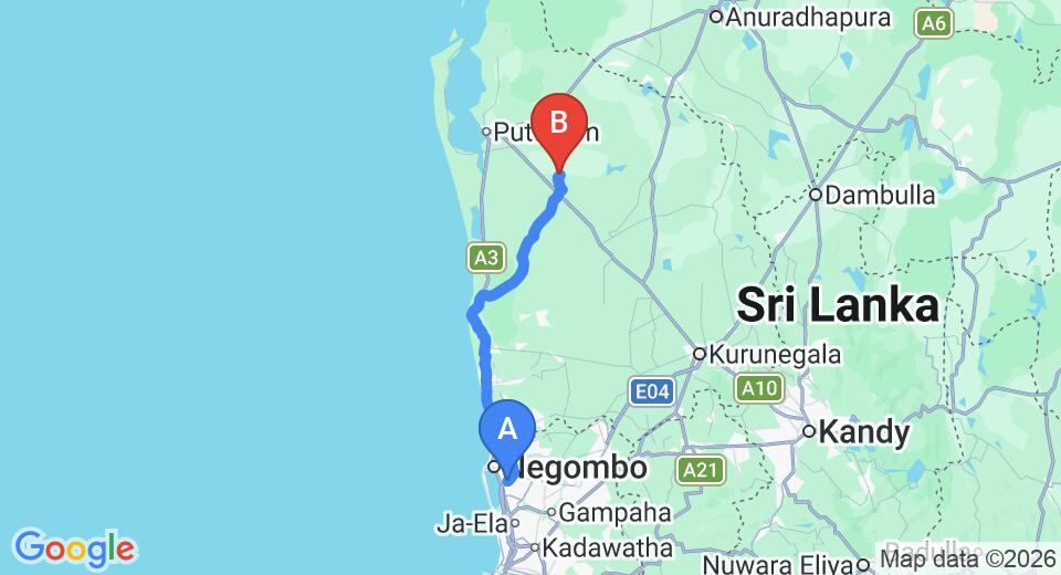 Transfer between Colombo Airport (CMB) and The Mudhouse, Anamaduwa City
