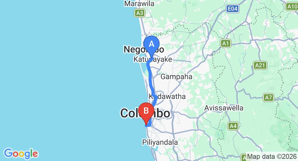 Transfer between Colombo Airport (CMB) and Supun Arcade Residency, Colombo
