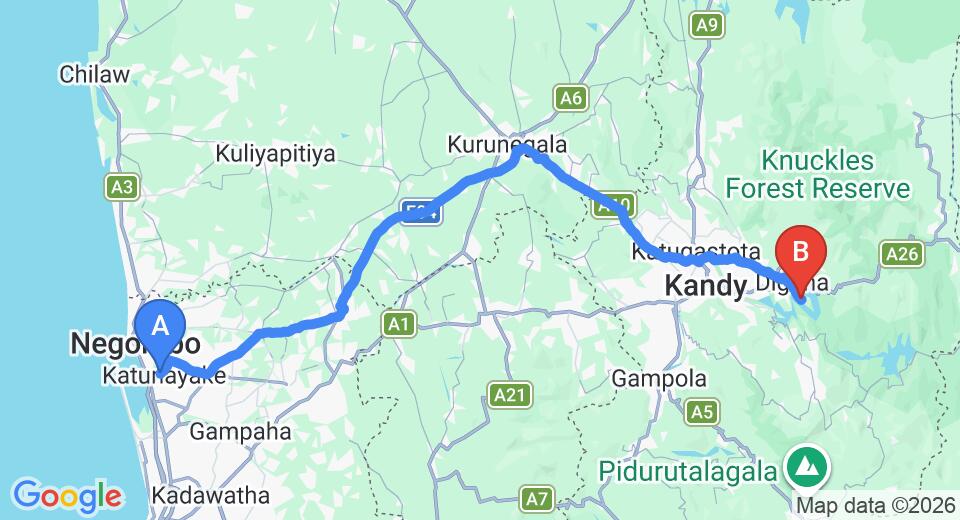 Transfer between Colombo Airport (CMB) and Serendib Signature Resort, Digana