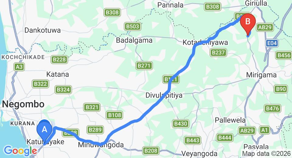 Colombo (CMB) Airport to Kithalawalana City Private Transfer