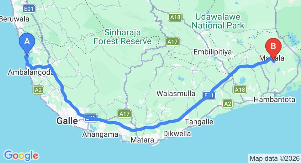 Ahungalla City to Mattala (HRI) Airport Private Transfer