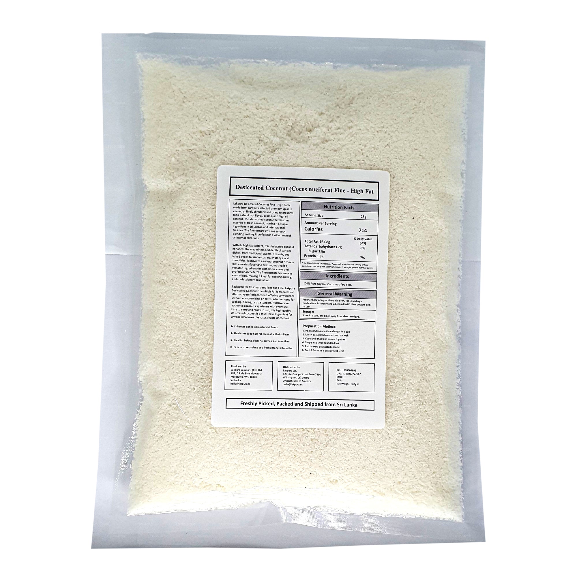 Lakpura® Desiccated Coconut Fine - High Fat (500g)