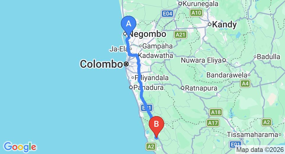 Transfer between Colombo Airport (CMB) and Nawalakanda Holiday Resort, Elpitiya
