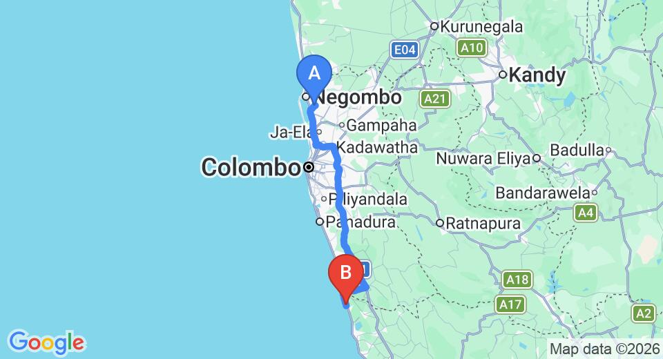 Transfer between Colombo Airport (CMB) and Pandanus Beach Resort and Spa, Induruwa City
