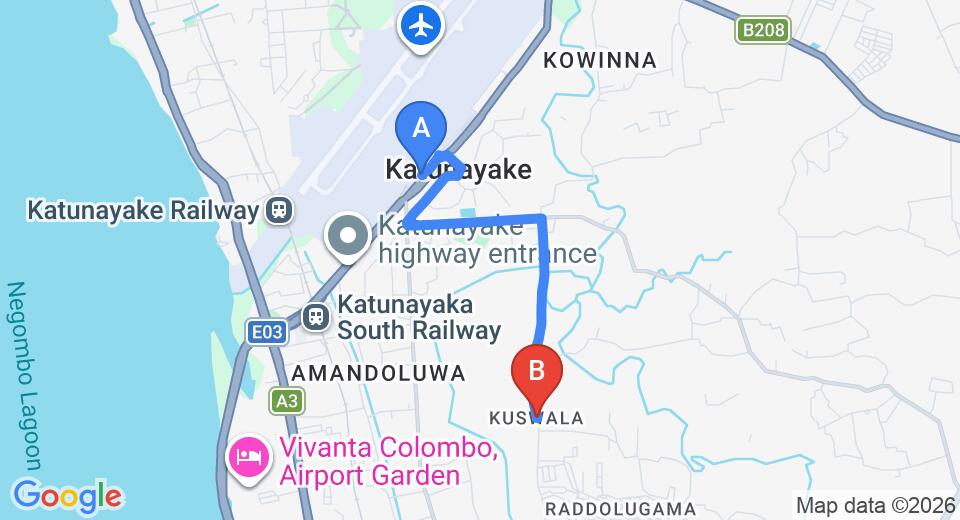 Colombo (CMB) Airport to Kuswala City Private Transfer