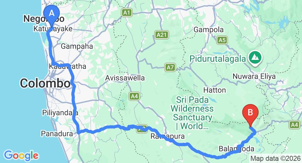 Transfer between Colombo Airport (CMB) and The Glenrock, Belihuloya