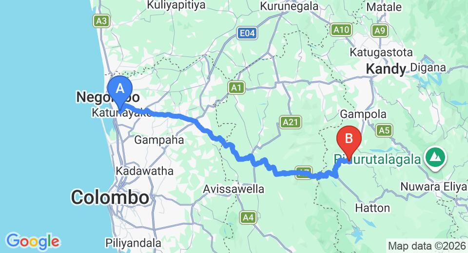 Transfer between Colombo Airport (CMB) and Okwin Resort, Nawalapitiya City