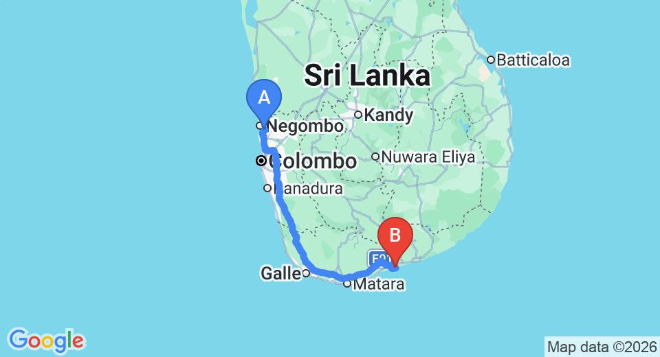 Transfer between Colombo Airport (CMB) and Ceu Ceylon, Kalametiya