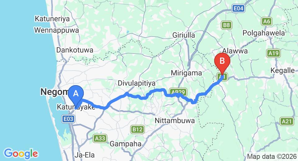 Transfer between Colombo Airport (CMB) and Heritage Ambepussa, Ambepussa