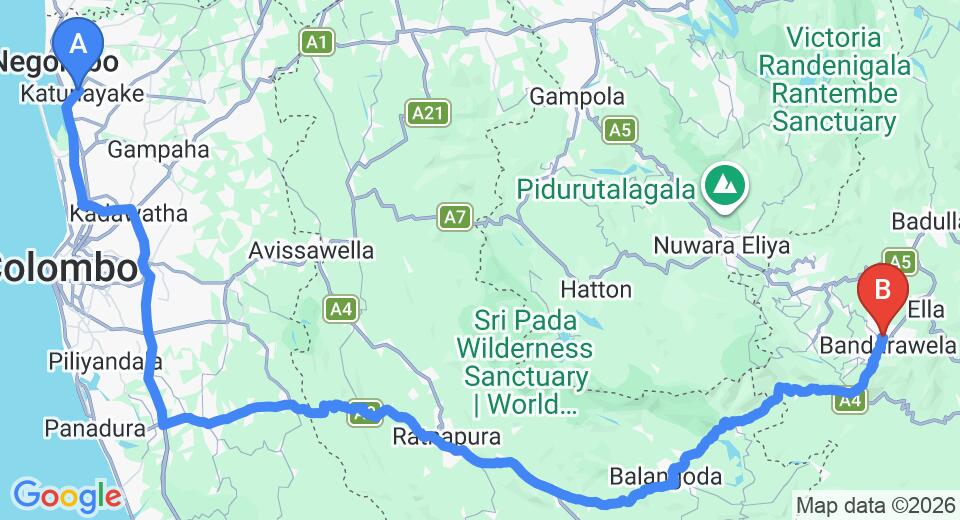 Transfer between Colombo Airport (CMB) and Diyaluma Falls Inn, Bandarawela