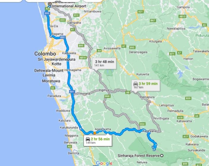 Sinharaja City  to Colombo Airport (CMB) Private Transfer