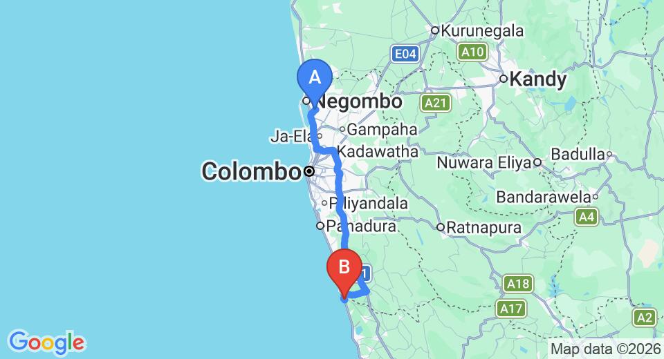 Transfer between Colombo Airport (CMB) and AIDA Ayurveda and Spa Resort, Bentota