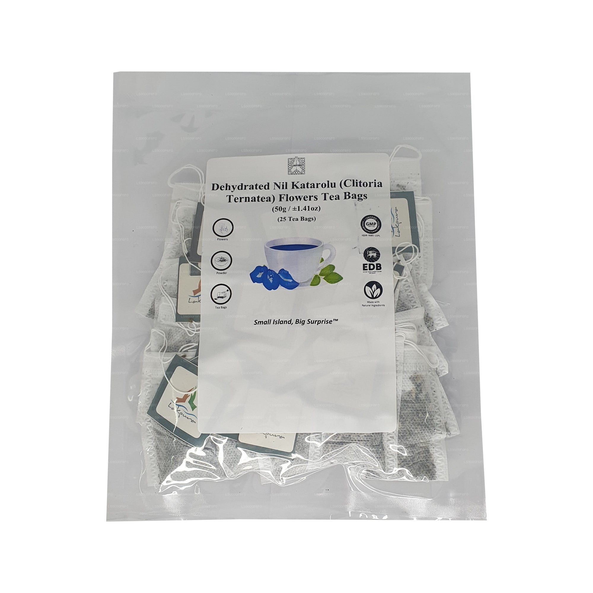 Lakpura® Dehydrated Butterfly Pea (Nil Katarolu; Clitoria Ternatea) Flower Tea Bags (25 Tea Bags)