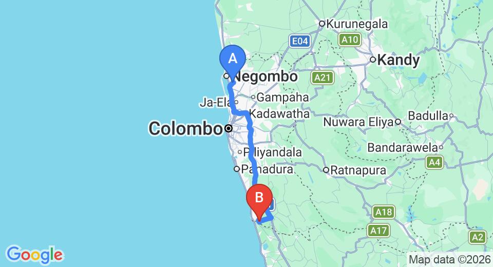 Transfer between Colombo Airport (CMB) and Bentota River Edge, Bentota City