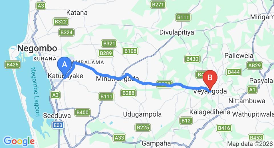 Colombo (CMB) Airport to Veyangoda City Private Transfer