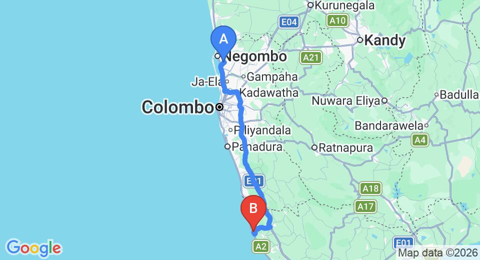 Transfer between Colombo Airport (CMB) and Dream Beach Resort, Ambalangoda City