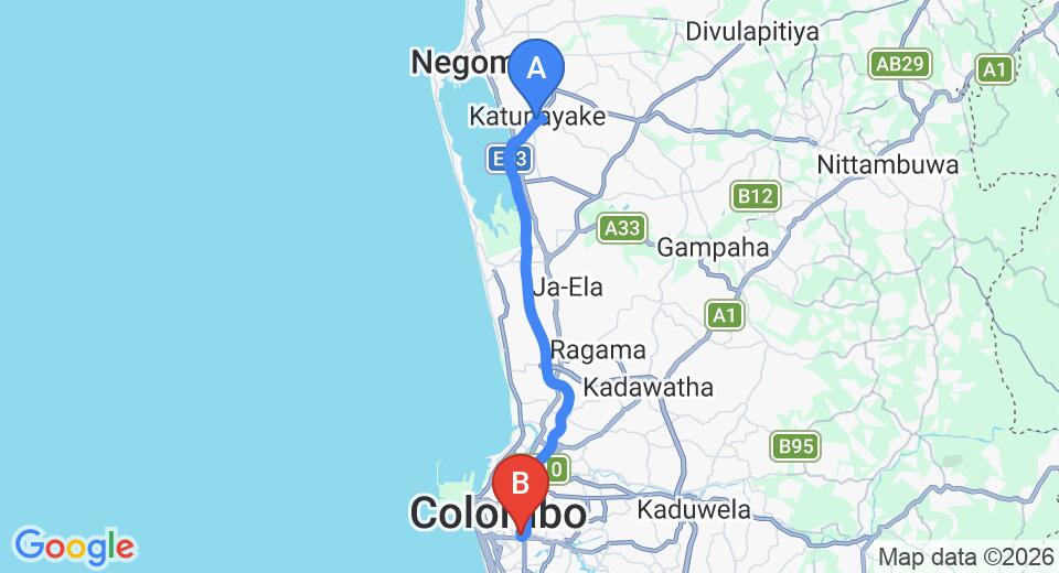 Transfer between Colombo Airport (CMB) and The Lake Manor, Colombo