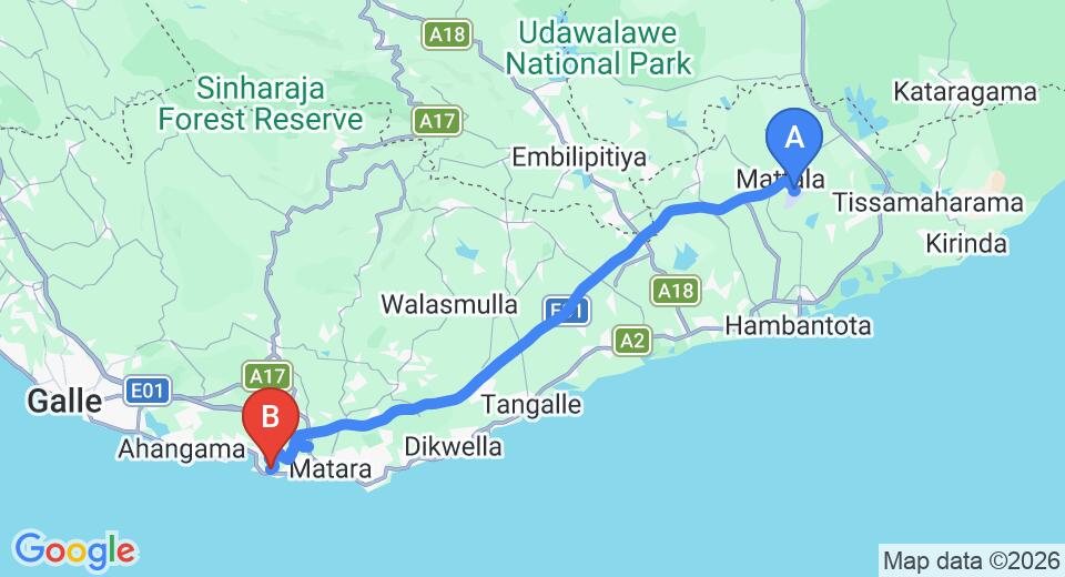 Mattala (HRI) Airport to Mirissa City Private Transfer