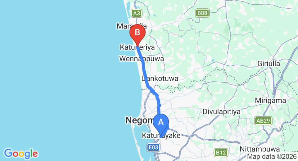 Colombo (CMB) Airport to Katuneriya City Private Transfer