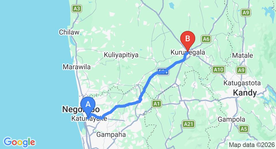 Colombo (CMB) Airport to Kurunegala City Private Transfer