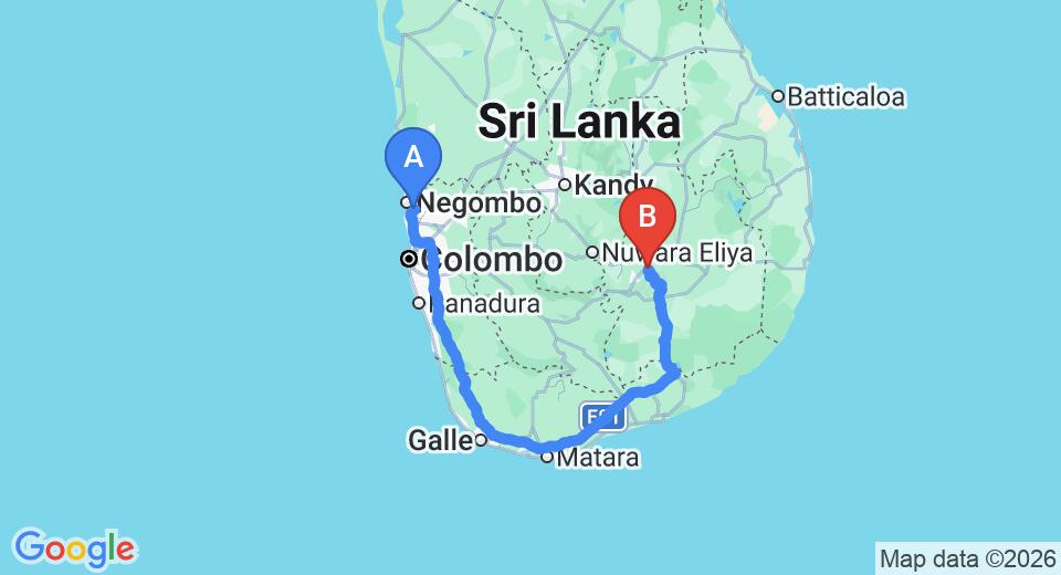 Transfer between Colombo Airport (CMB) and Yoho Ella Station Road, Ella