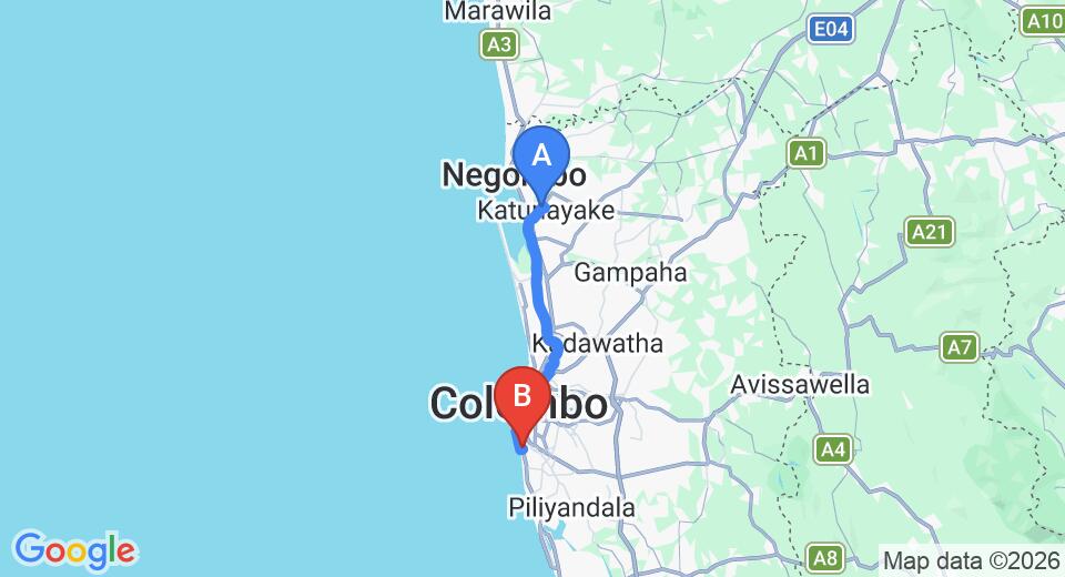 Transfer between Colombo Airport (CMB) and Lafala Hotel and Service Apartment, Wellawatte