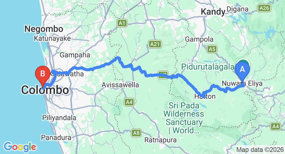 Nuwara Eliya City to Colombo City Transfer
