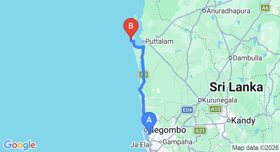 Transfer between Colombo Airport (CMB) and Roshanne Beach Resort, Alankuda City
