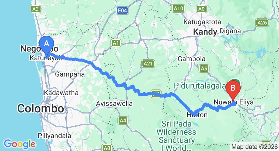 Transfer between Colombo Airport (CMB) and Single Tree Hotel, Nuwara Eliya City