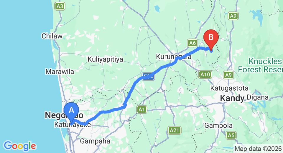 Colombo (CMB) Airport to Kithulwala City Private Transfer