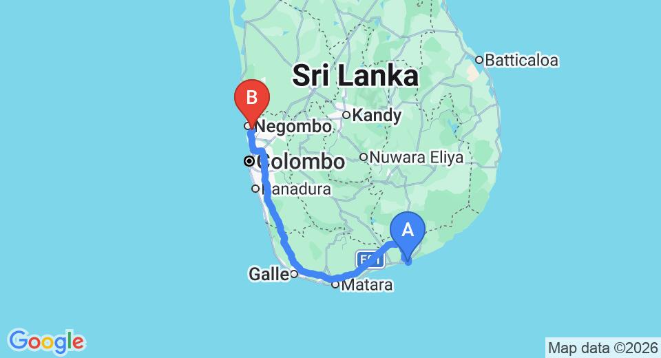 Hambantota City to Colombo (CMB) Airport Private Transfer