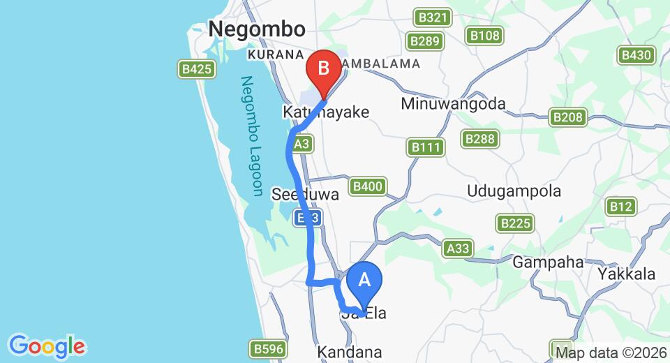Ja Ela City to Colombo (CMB) Airport Private Transfer