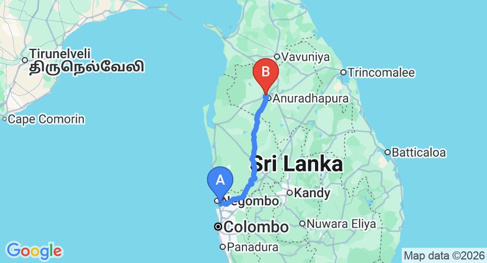 Transfer between Colombo Airport (CMB) and Tissawewa Grand, Anuradhapura