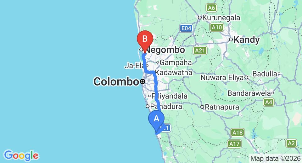 Beruwala City to Colombo (CMB) Airport Transfer