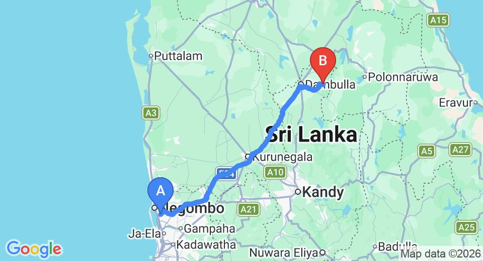Transfer between Colombo Airport (CMB) and Mihidum Piyasa, Haldummulla