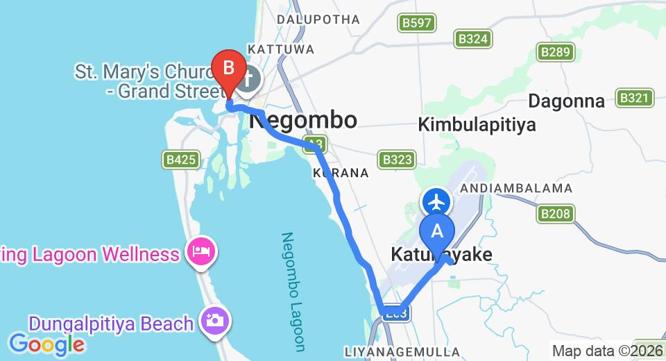 Transfer between Colombo Airport (CMB) and Miura Dutch Edge Hotel, Negombo