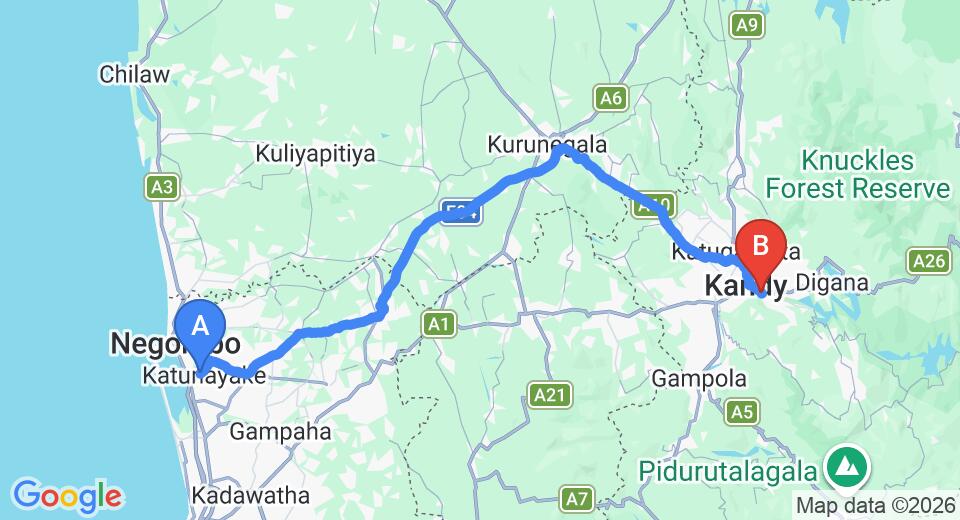 Transfer between Colombo Airport (CMB) and Albatross Boutique Villa, Kandy