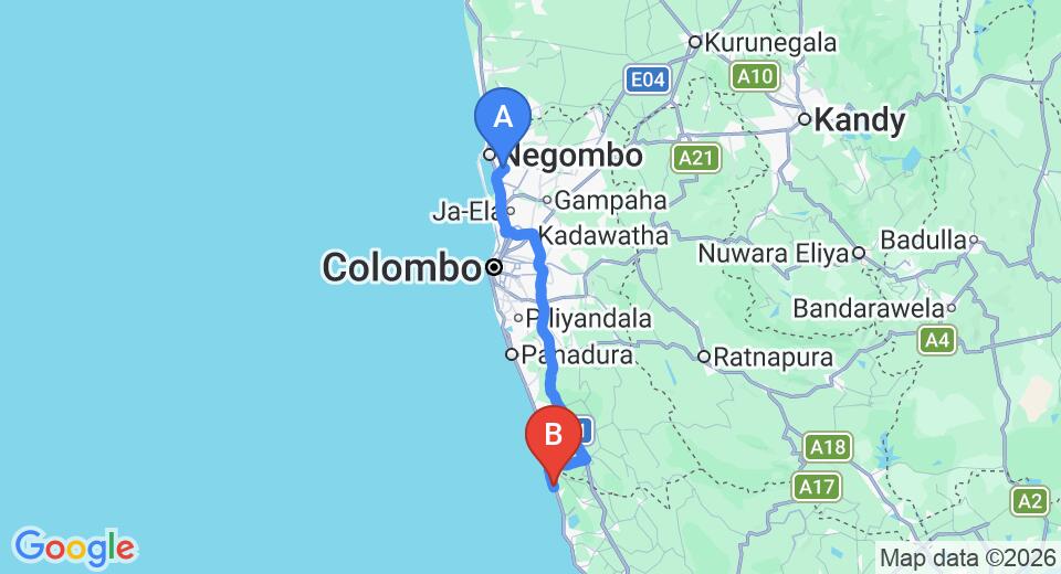 Transfer between Colombo Airport (CMB) and Whispering Palms Hotel, Induruwa