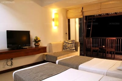 Goldi Sands Hotel - modern hotel room with two beds and balcony view at night
